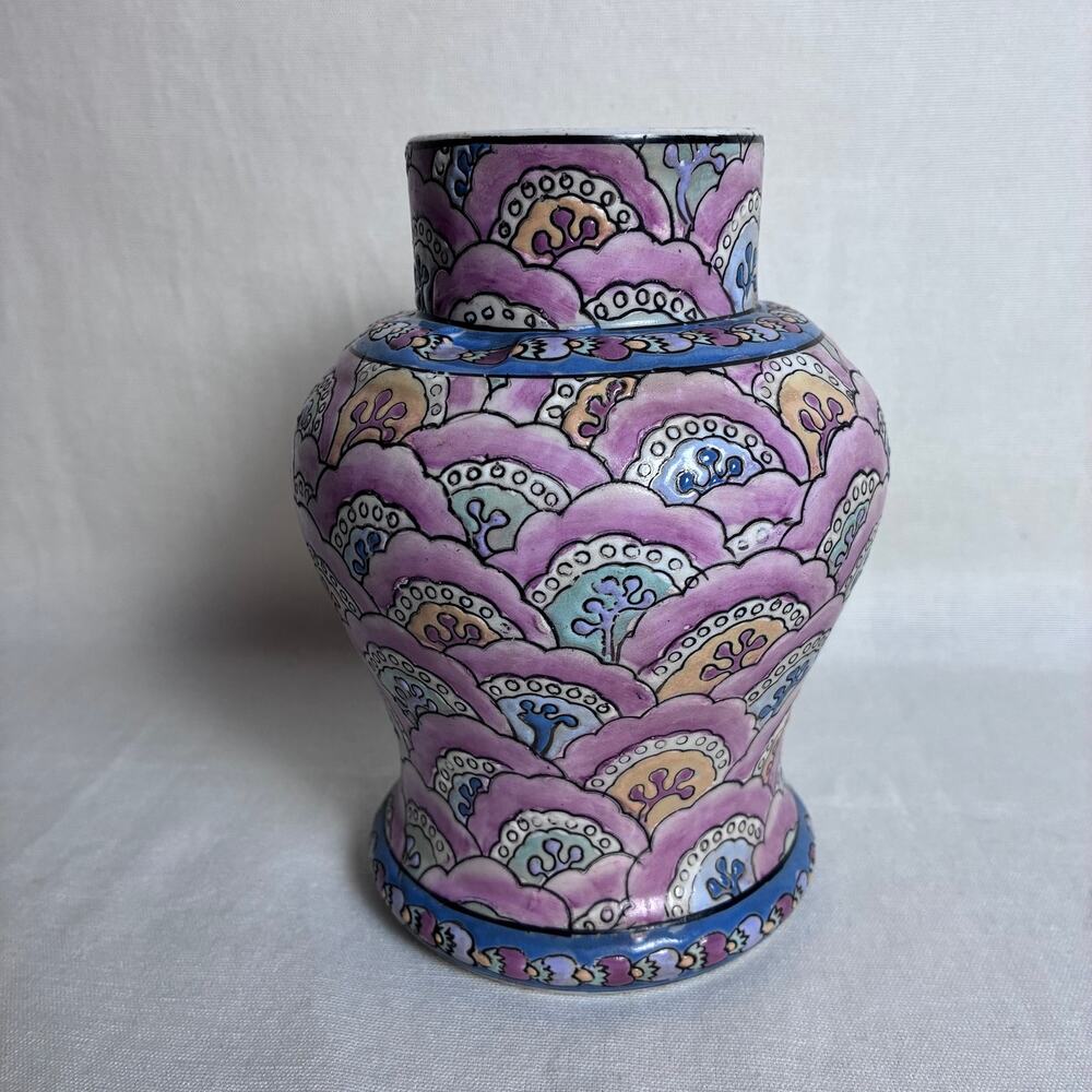 Vintage Dynasty Heygill Macau Hand Painted Purple Cloud Porcelain Candle Holder